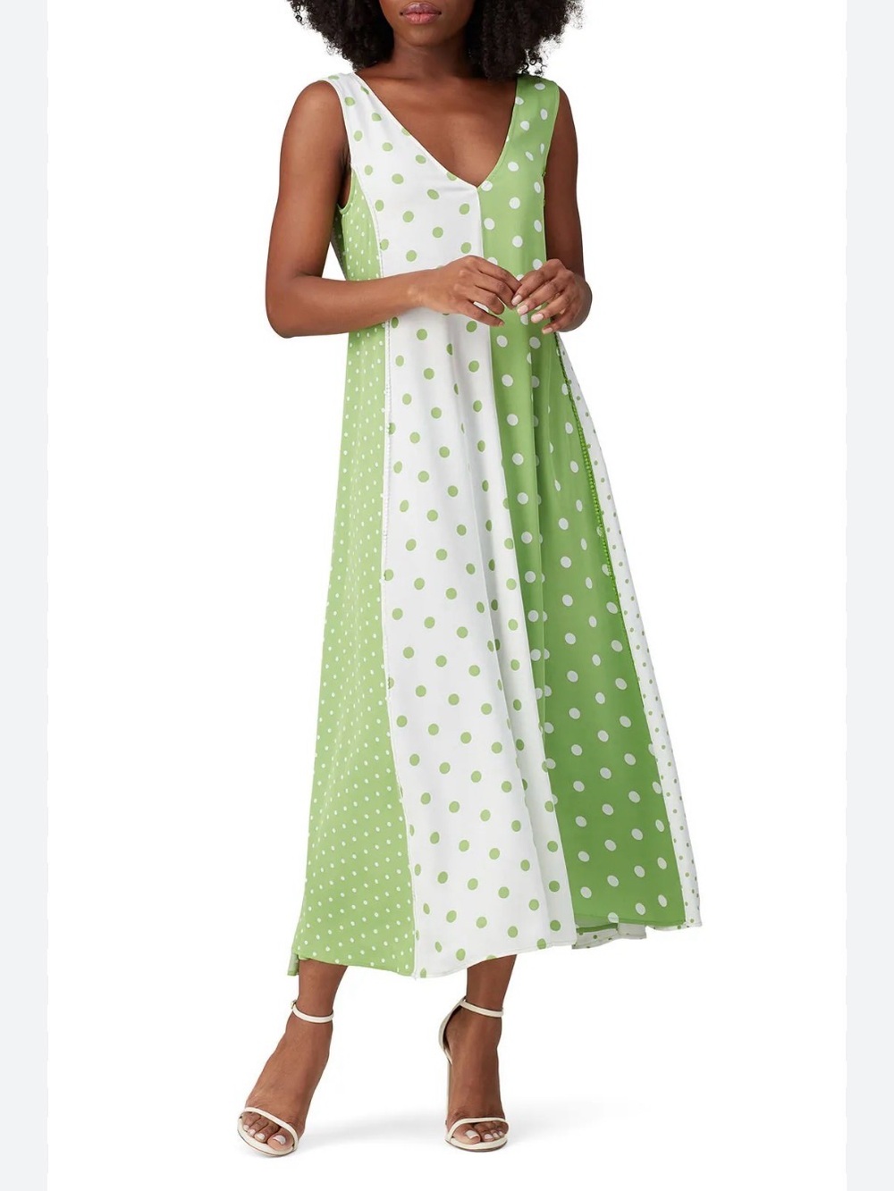 Stine Goya Yara Polka Dot Woven Midi Dress In Dots Green White sz medium pompon